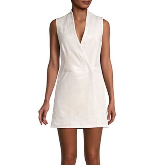 BCBGMAXAZRIA Sleeveless Faux Suede Mini Wrap Dress In Canvas XXS - Picture 1 of 4
